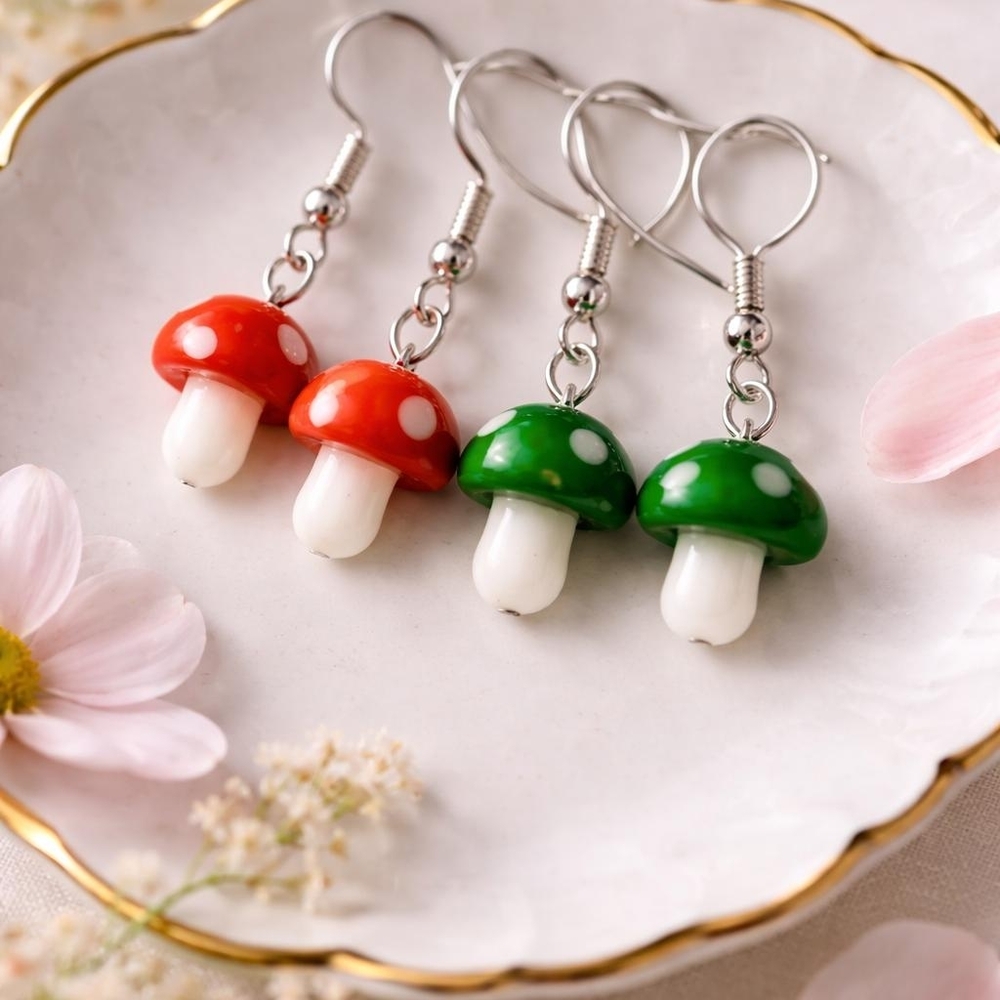 2 Pair Of Mushroom Earrings